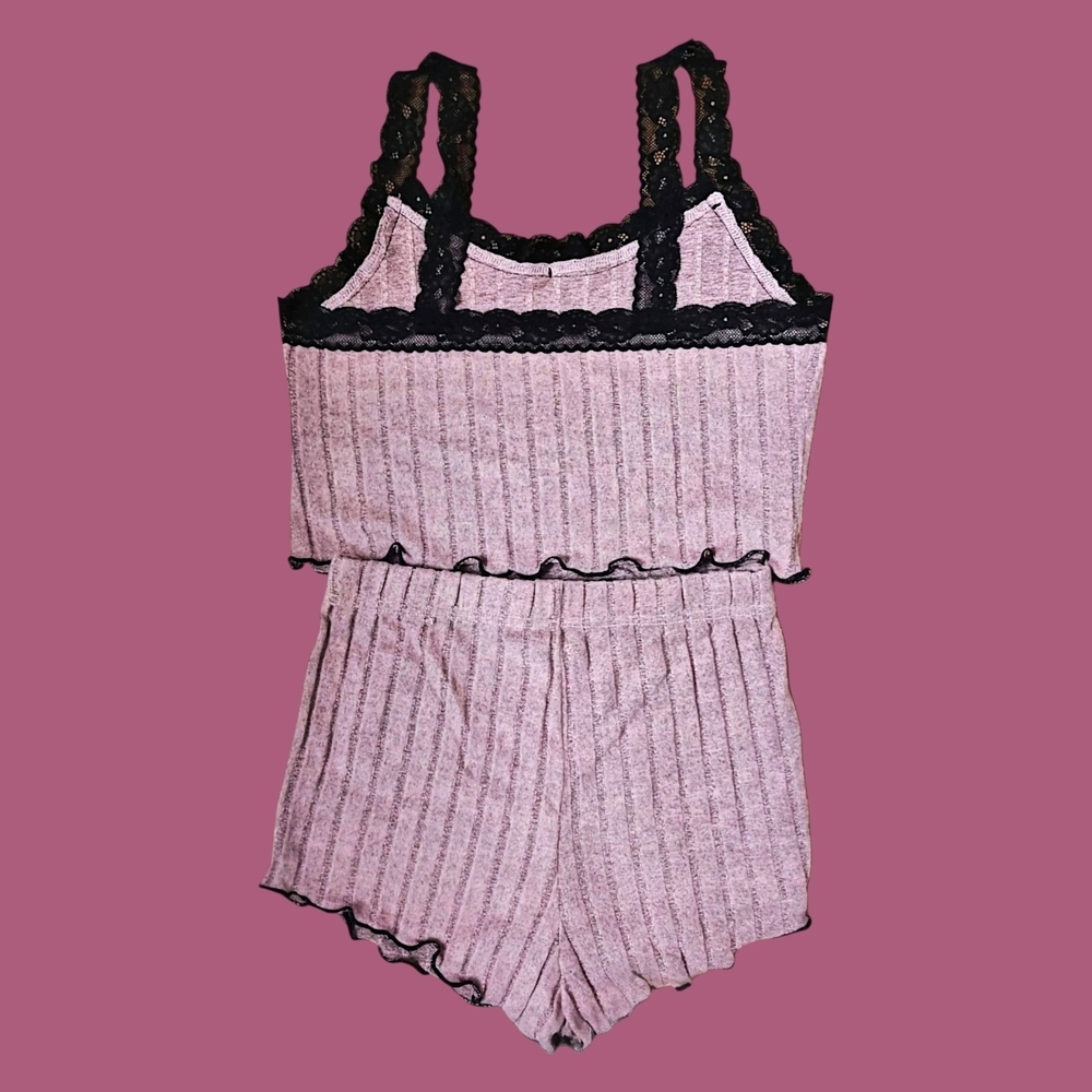 🚺 S US — 2pc Microfleece Pajama Set w/ Cropped Top & High–Waisted Bottoms - Picture 4 of 4